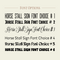 Six font options; a plain all caps, an all caps western vintage font, a script font, a plain text font, a squigly fun font and a bubbly font